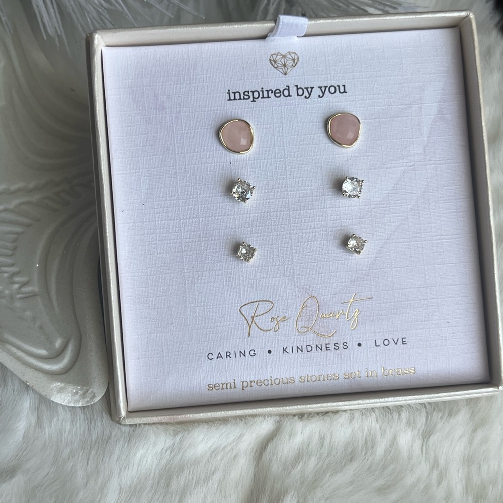 Rose Quartz Earrings Set